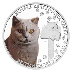 Stříbrná mince Plemena koček - Britská kočka (proof)